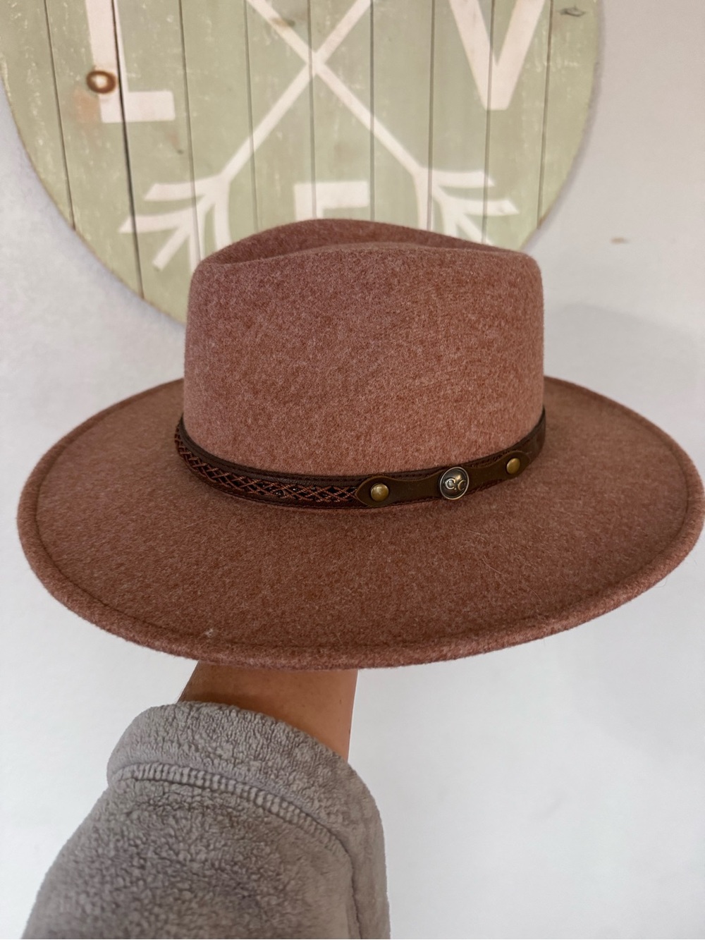 C&C felt adjustable faux leather trimmed hat
